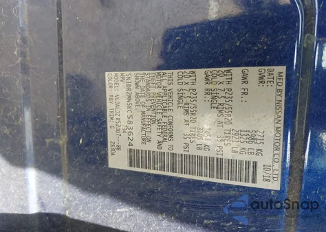 2019 Nissan Pathfinder Platinum z USA, uszkodzony, nr VIN 5N1DR2MN5KC583624